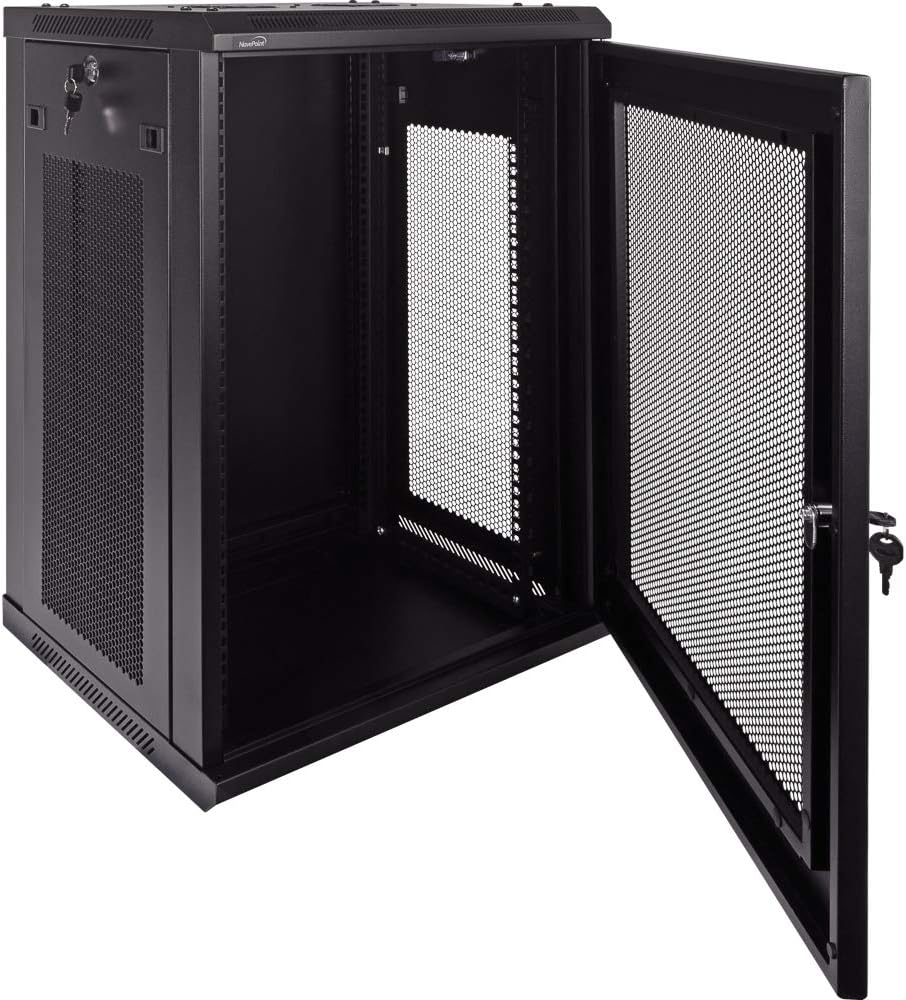 NavePoint 15U Deluxe IT Wallmount Cabinet Enclosure 19-Inch Server Network Rack with Locking Perforated Door 16-Inches Deep Black