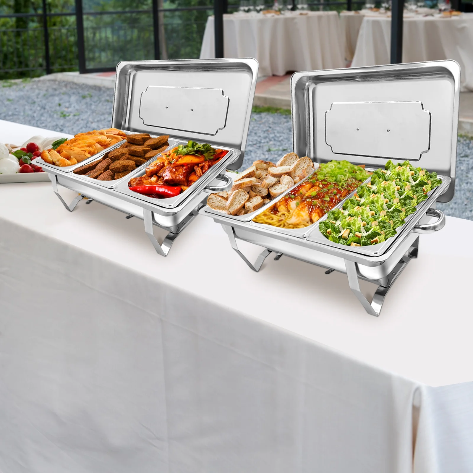 JSTUOKE 8QT Chafing Dish Buffet Set 1/3 Food Pan Stainless Steel 6 Pack for Catering Party - Curated Treasures Market