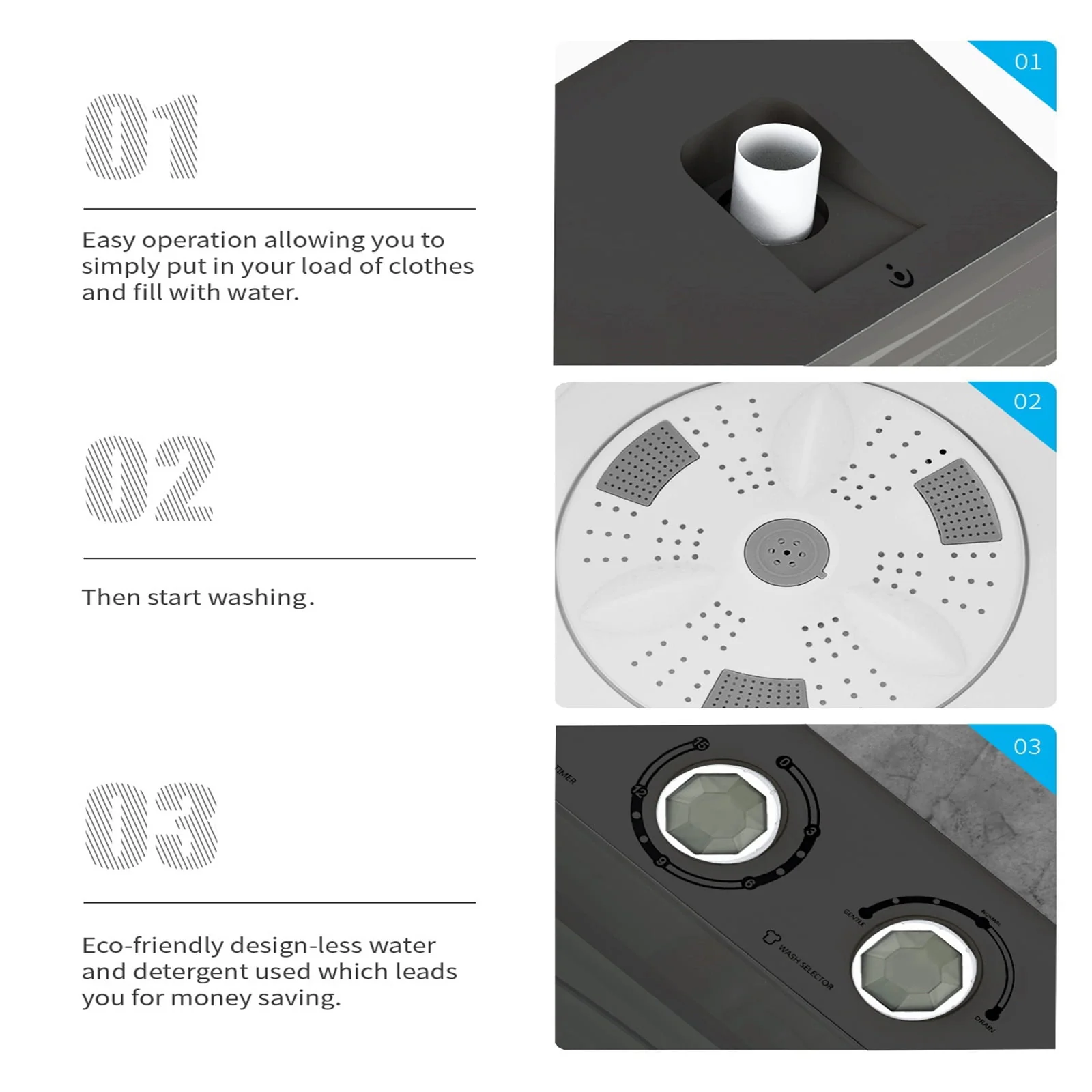 Portable Washing Machine 26Lbs Mini Compact Twin Tub Washing Machine Laundry Washer(18Lbs) & Spinner(8Lbs) with Built-in Gravity Drain Pump,Low Noise and Easy Store for Apartment,Dorms,RV Camping