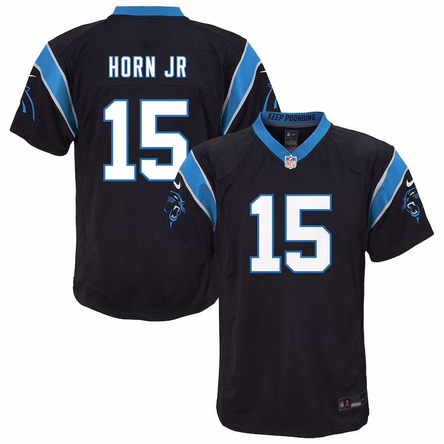 Youth Carolina Panthers Jimmy Horn Jr. Nike Black Team Game Jersey