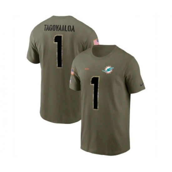Men's Miami Dolphins #1 Tua Tagovailoa 2022 Olive Salute to Service T-Shirt
