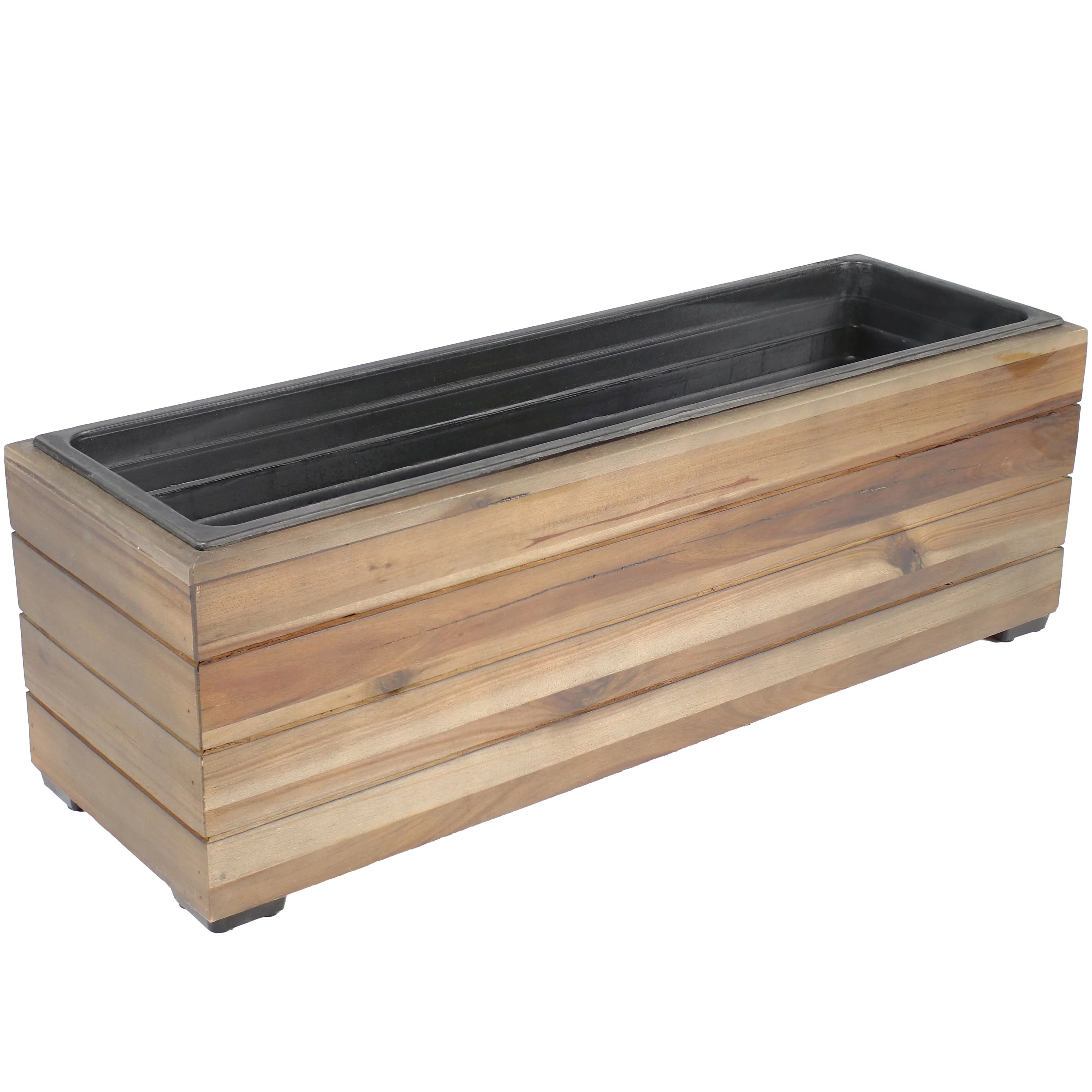 Sunnydaze Rectangular Wood Planter Box with Plastic Liner - Anthracite Stain - Curated Treasures Market