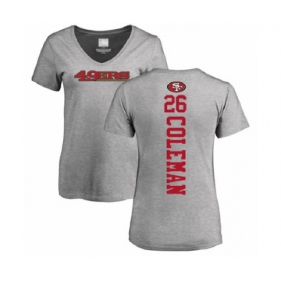 Football Women's San Francisco 49ers #26 Tevin Coleman Ash Backer T-Shirt