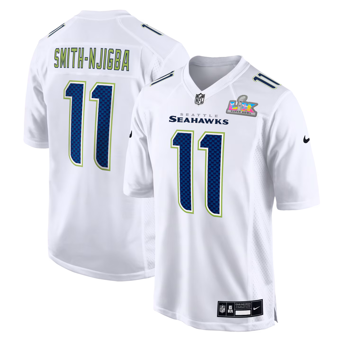 Men's Seattle Seahawks Jaxon Smith-Njigba Nike White Super Bowl LX Patch Tundra Fashion Game Jersey