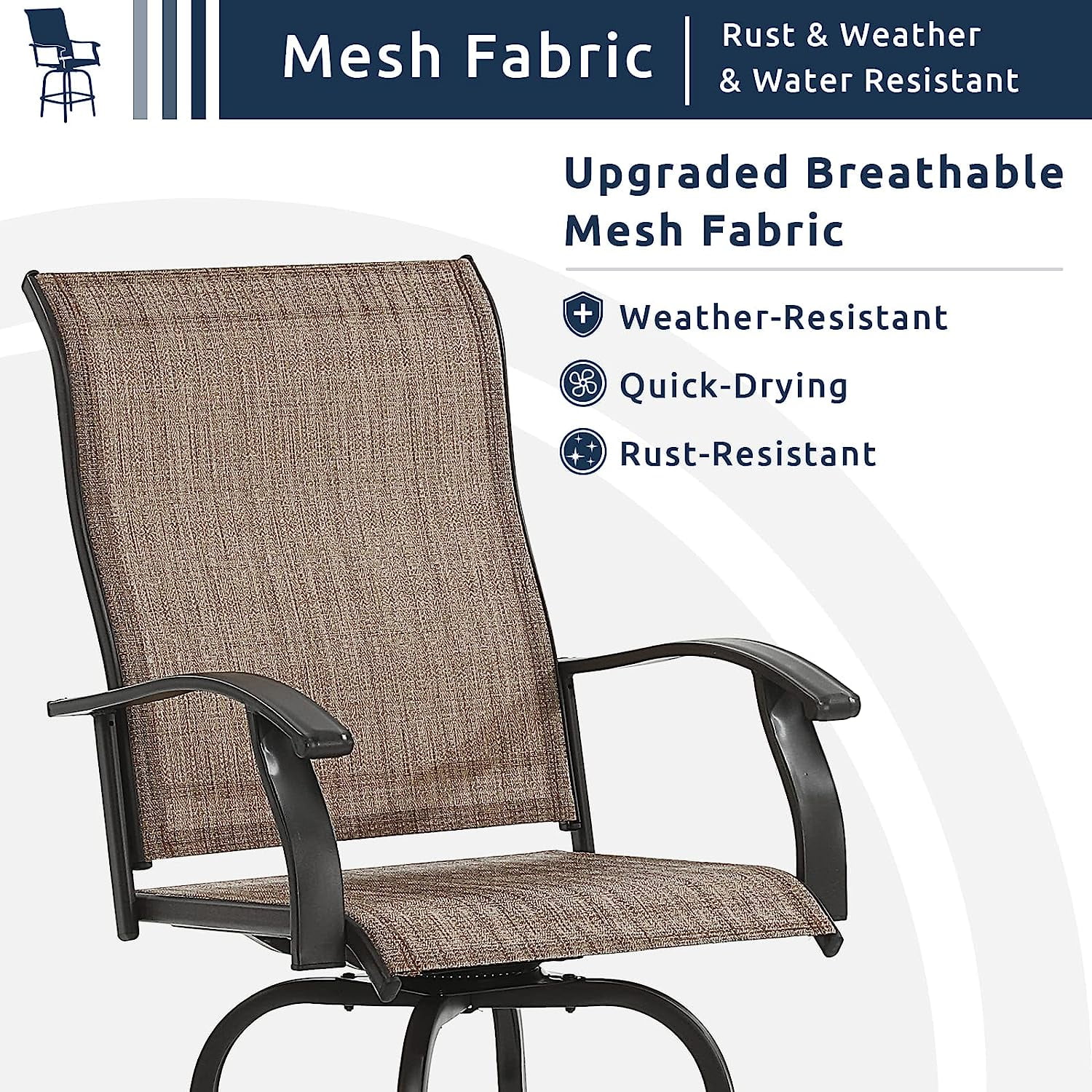 UDPATIO Patio Swivel Bar Stools Chair of 6, Outdoor Bar Heigt Set, All Weather High Back and Armrest Rocking Stools & Bar Chairs for Backyard, Lawn Garden, Balcony and Pool, Brown - Curated Treasures Market