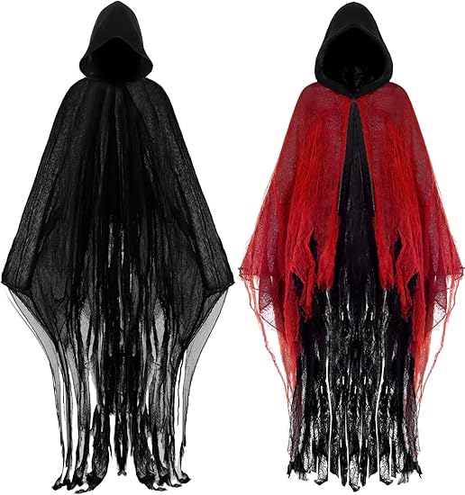 Geyoga 2 Pcs Halloween Horror Grim Reaper Costume Scary Cloak Medieval Renaissance Gothic Wizard Robe Men Women Hooded Cape - Curated Treasures Market
