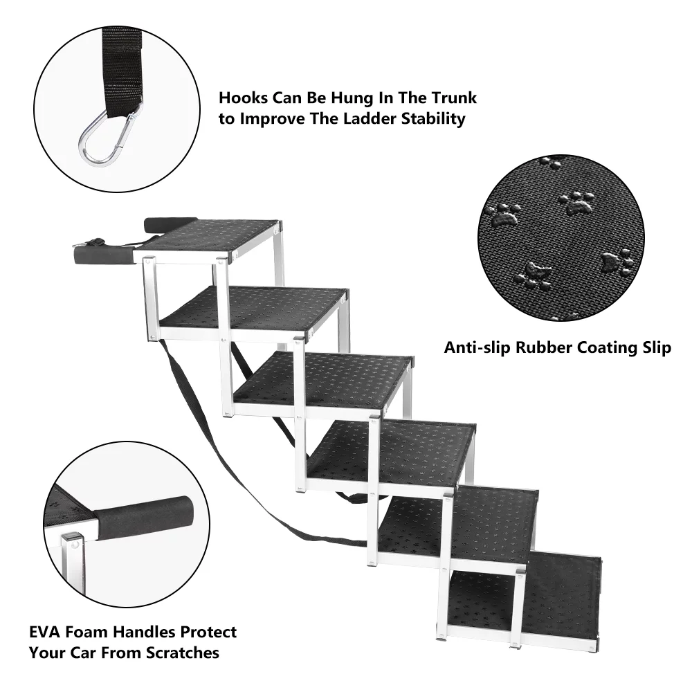 SMONTER Portable Dog Stairs for Large Dogs, Lightweight Aluminum Pet Ladder Ramp, Widen 6 Steps Dog Steps with Non-Slip Surface for High Beds, Trucks, Car and SUV, Support 180 LBS - Curated Treasures Market