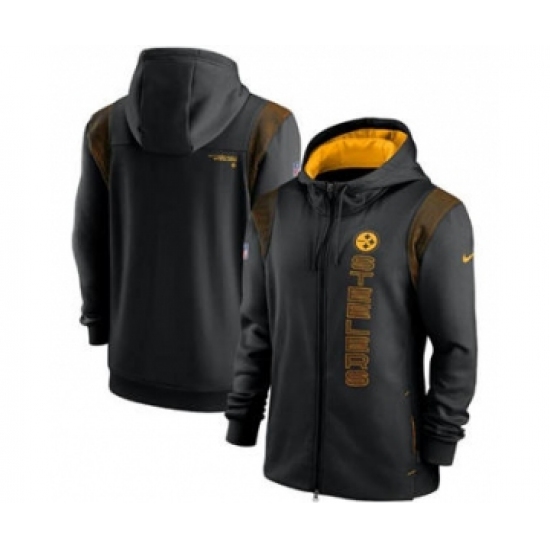 Men's Pittsburgh Steelers 2021 Black Sideline Team Performance Full-Zip Hoodie