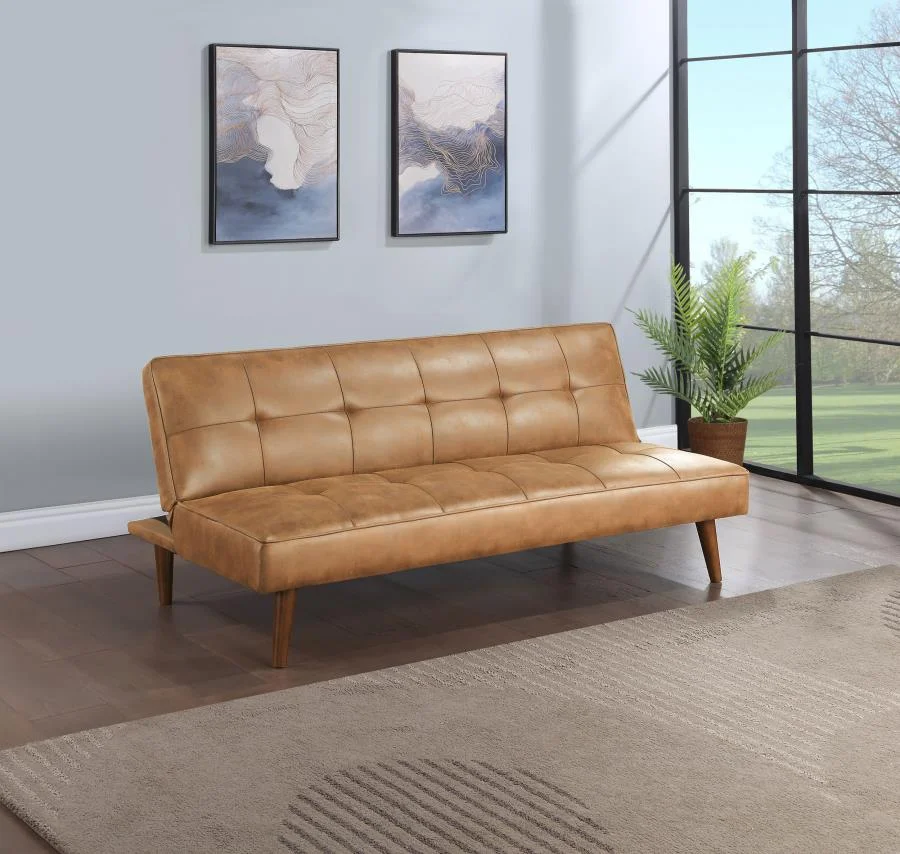 Coaster Jenson Faux Leather Tufted Convertible Sofa Bed Saddle Brown