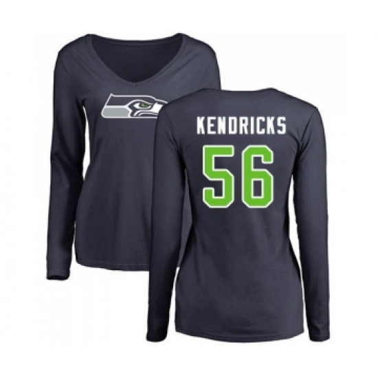 Football Women's Seattle Seahawks #56 Mychal Kendricks Navy Blue Name & Number Logo Long Sleeve T-Shirt