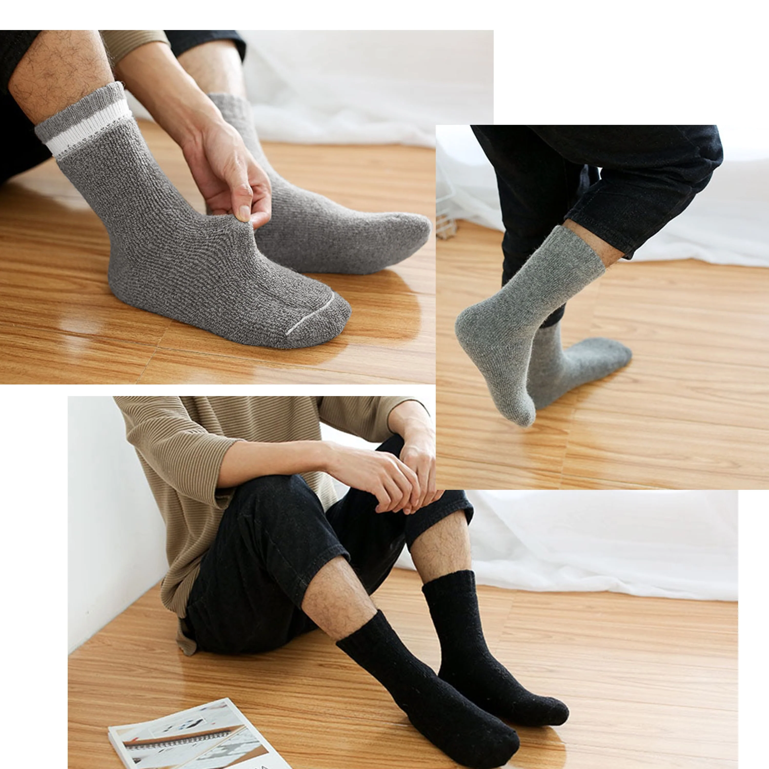 6 Pairs Men Wool Merino Winter Thermal Boot Thick Insulated Heated Socks For Heavy Duty Cold Weather Outdoor Activities Size 10-13