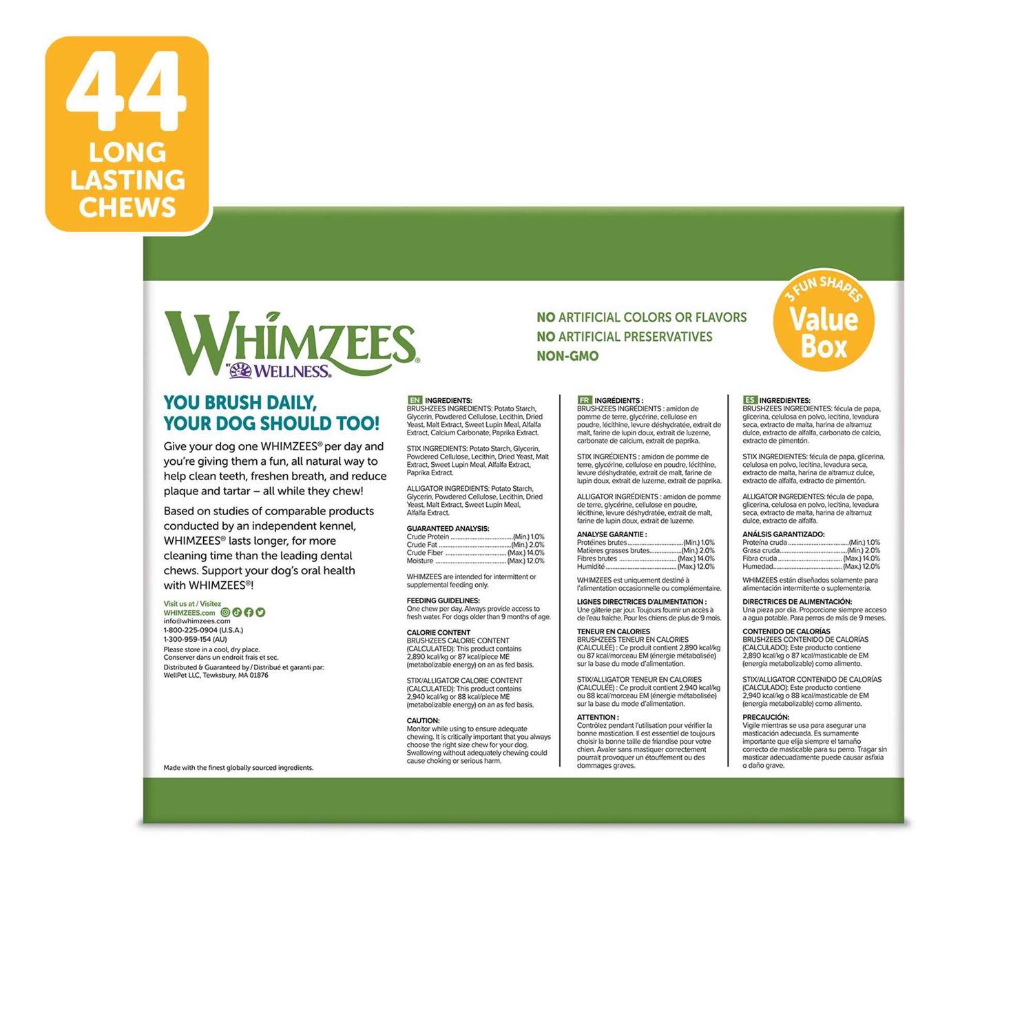 Whimzees Natural Dental Value Box Dog Treats