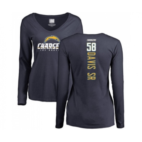 Football Women's Los Angeles Chargers #58 Thomas Davis Sr Navy Blue Backer Long Sleeve T-Shirt