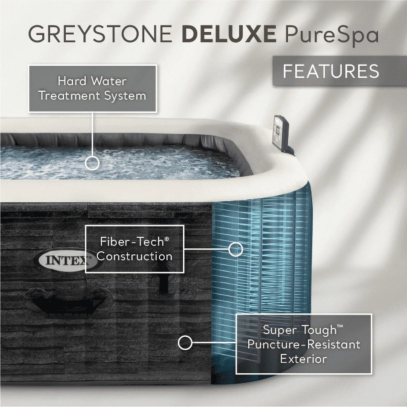 Intex PureSpa Plus Greystone Inflatable Hot Tub Square Jet Spa, 83 x 28