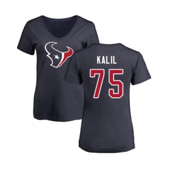 Football Women's Houston Texans #75 Matt Kalil Navy Blue Name & Number Logo T-Shirt