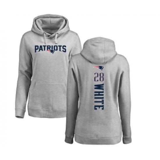 Football Women's New England Patriots #28 James White Ash Backer Pullover Hoodie