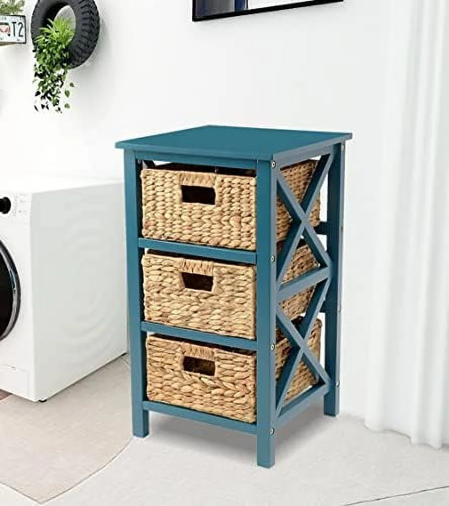GVJMTKP 3 Tier X-Side End  Cabinet with 6 Wicker Baskets  White - Curated Treasures Market