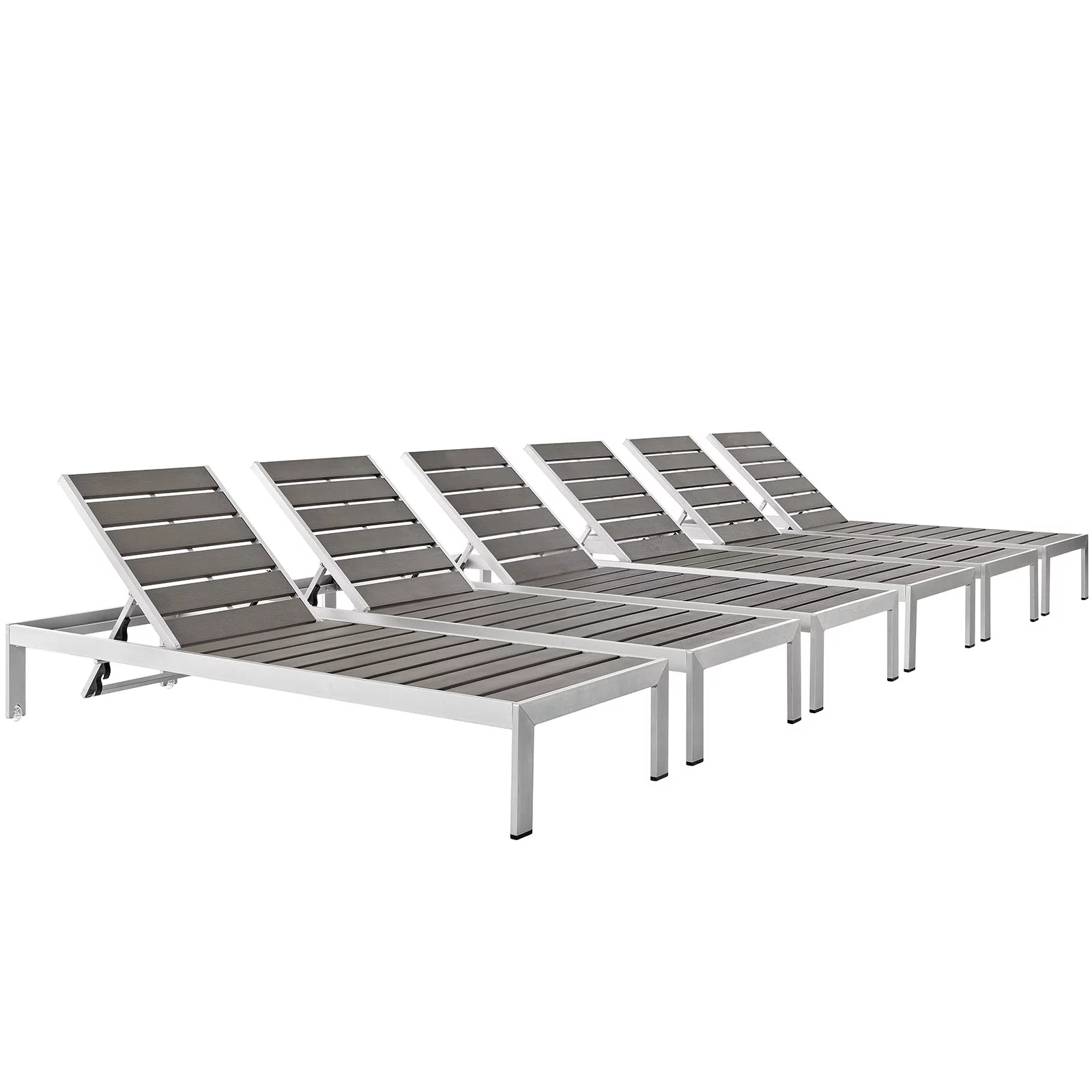 Modway Shore Chaise Outdoor Patio Aluminum Set of 6 in Silver Gray - Curated Treasures Market