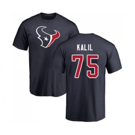 Football Houston Texans #75 Matt Kalil Navy Blue Name & Number Logo T-Shirt