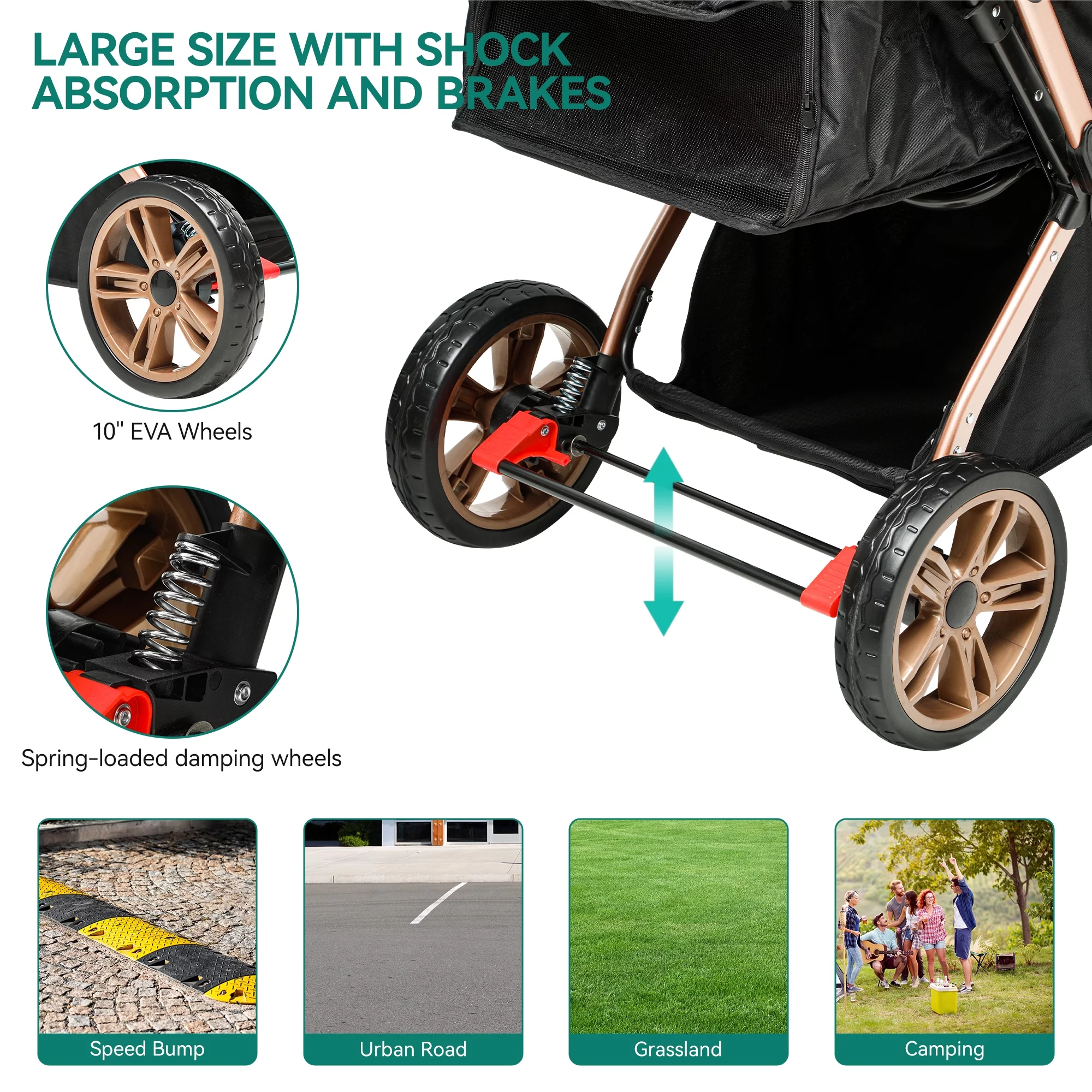 Dextrus Dog Stroller for Medium Small Dogs, Upgraded Version with Larger Room, Foldable Pet Stroller with 360° Rotation Wheel, Cat Kitty Puppy Stroller with Storage Basket (Black) - Curated Treasures Market