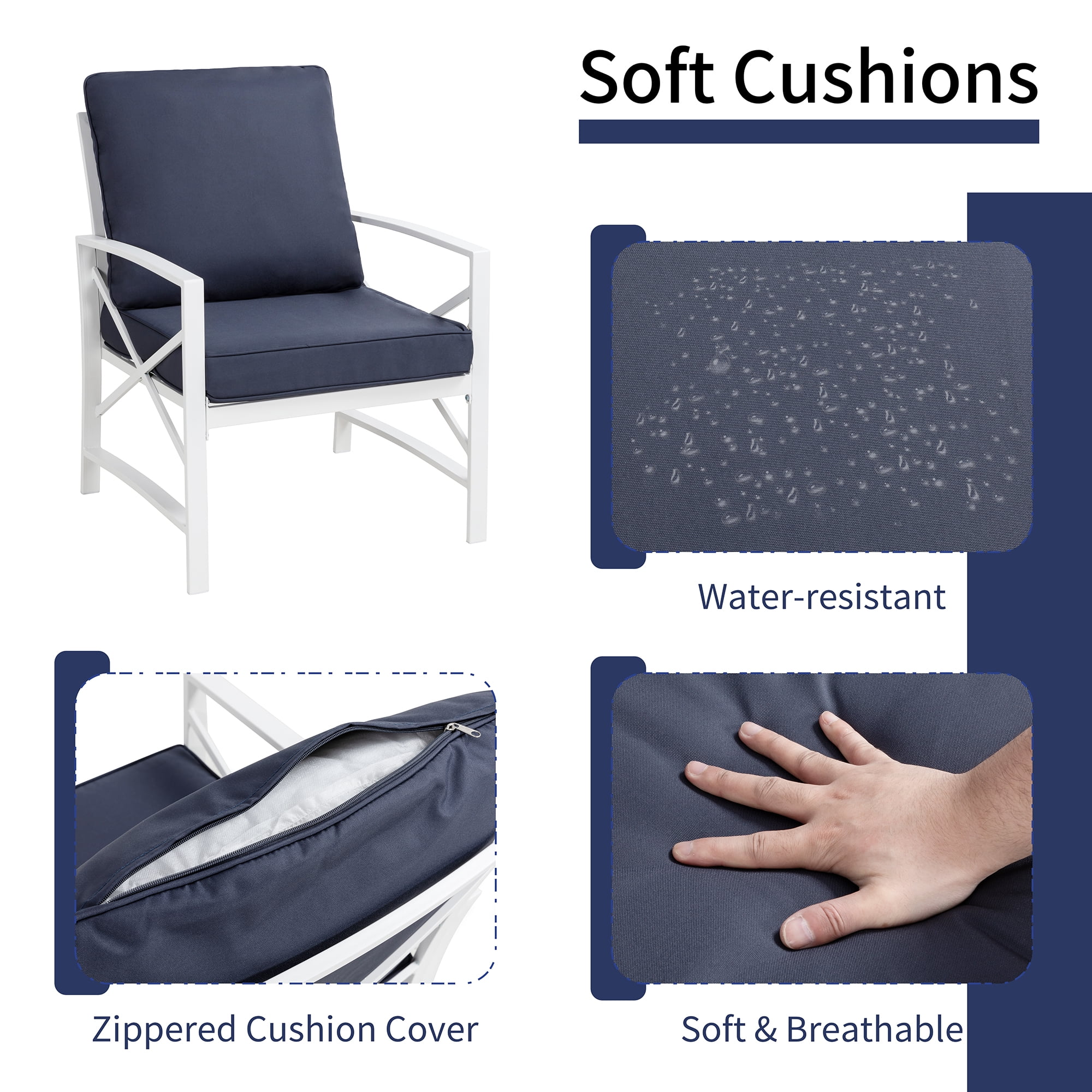 Walsunny 5-Piece Patio Furniture Set, Outdoor Furniture with Loveseat Sofa Coffee Table Metal Patio Set with Detachable Cushions Navy Blue - Curated Treasures Market