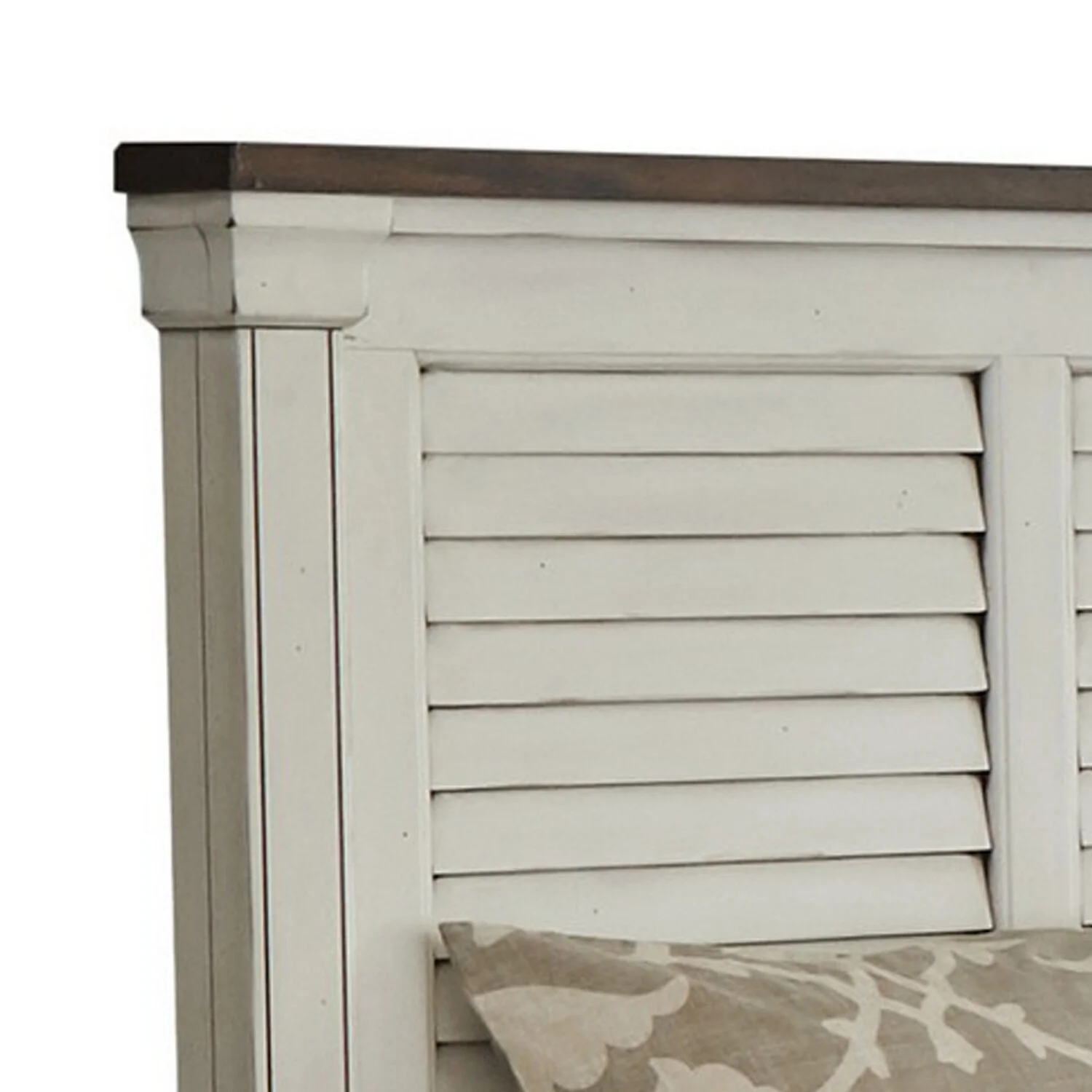 Benjara BM302843 Molded Trim Shutter Style Headboard Ola King Size Panel Bed. White & Brown