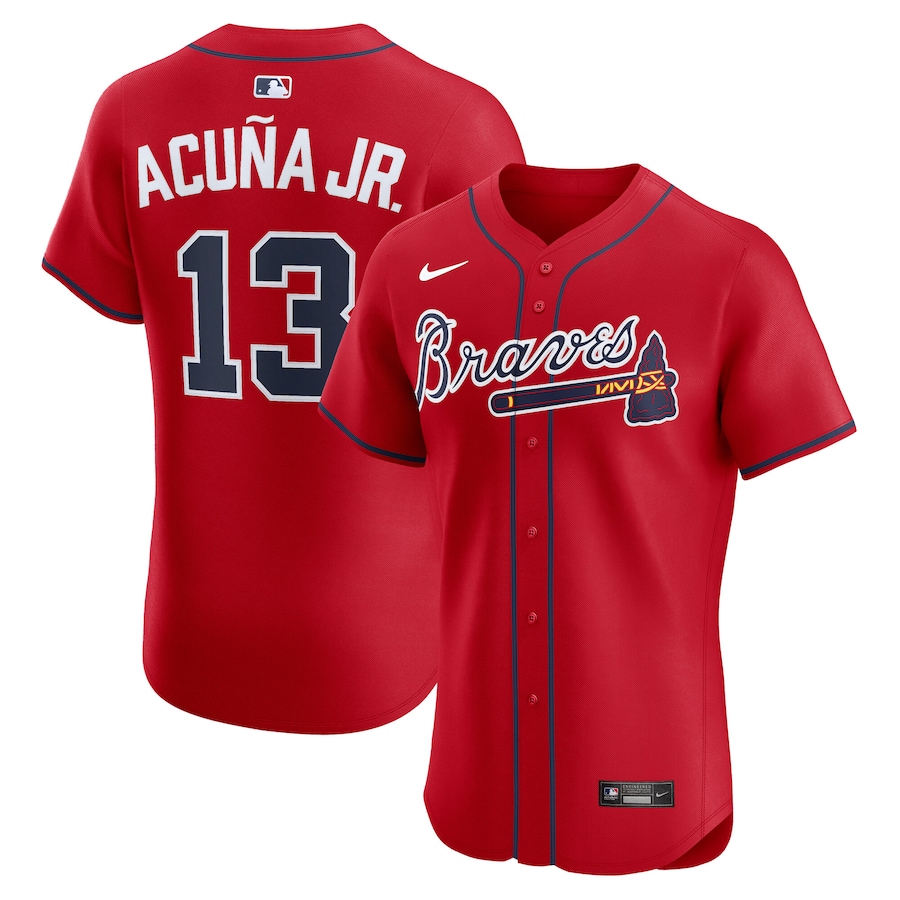 Men's Atlanta Braves Ronald Acuña Jr. Nike Red Alternate 2 Elite Jersey