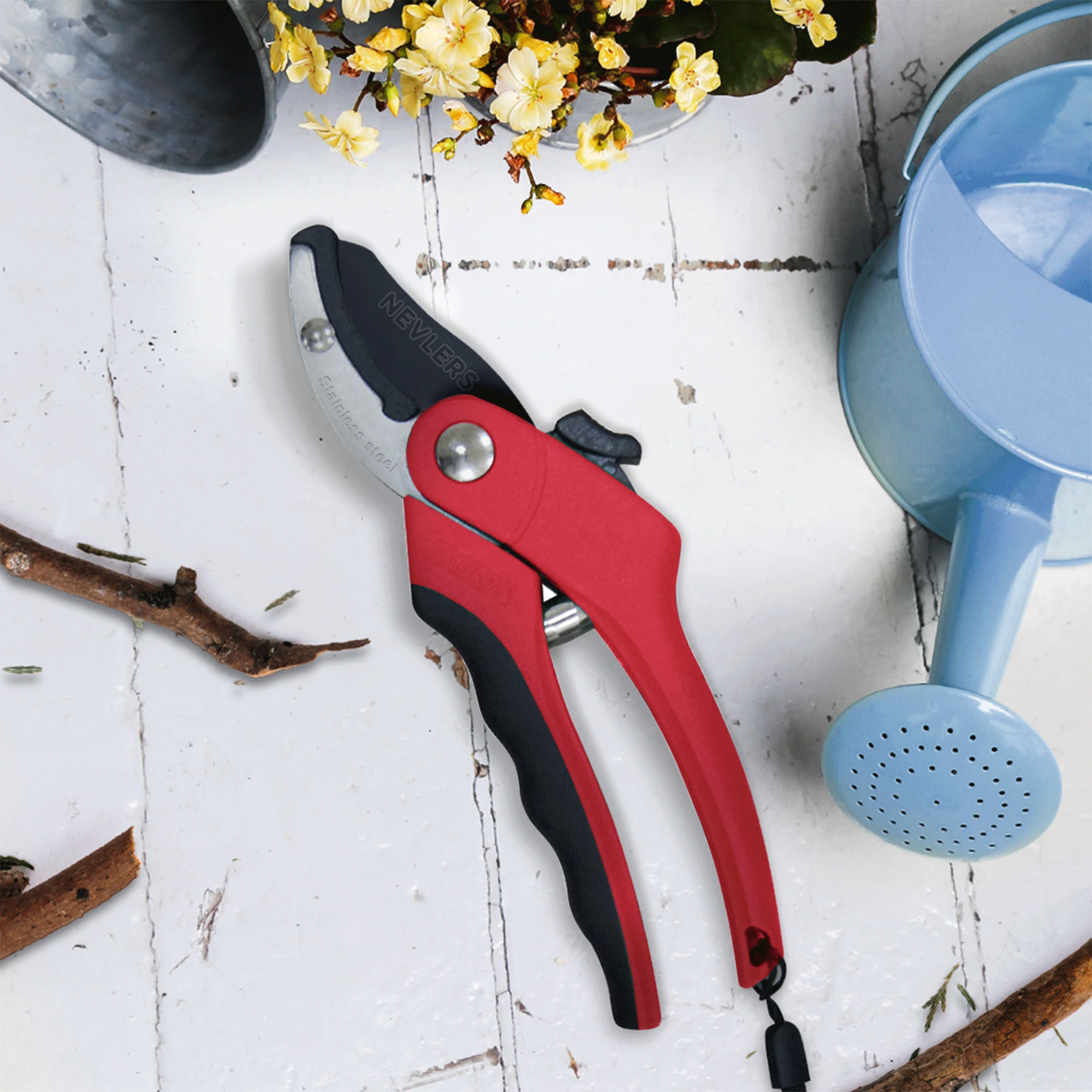 Nevlers 8 in. Red Heavy Duty Anvil Garden Pruning Shears - Curated Treasures Market