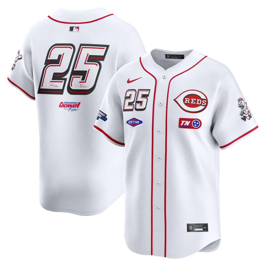 Men's Cincinnati Reds #25 Nike White 2025 MLB Speedway Classic Home Replica Jersey