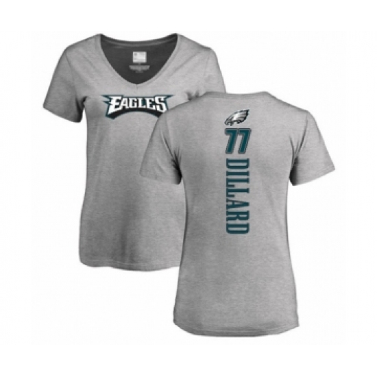 Women's Philadelphia Eagles #77 Andre Dillard Ash Backer V-Neck T-Shirt