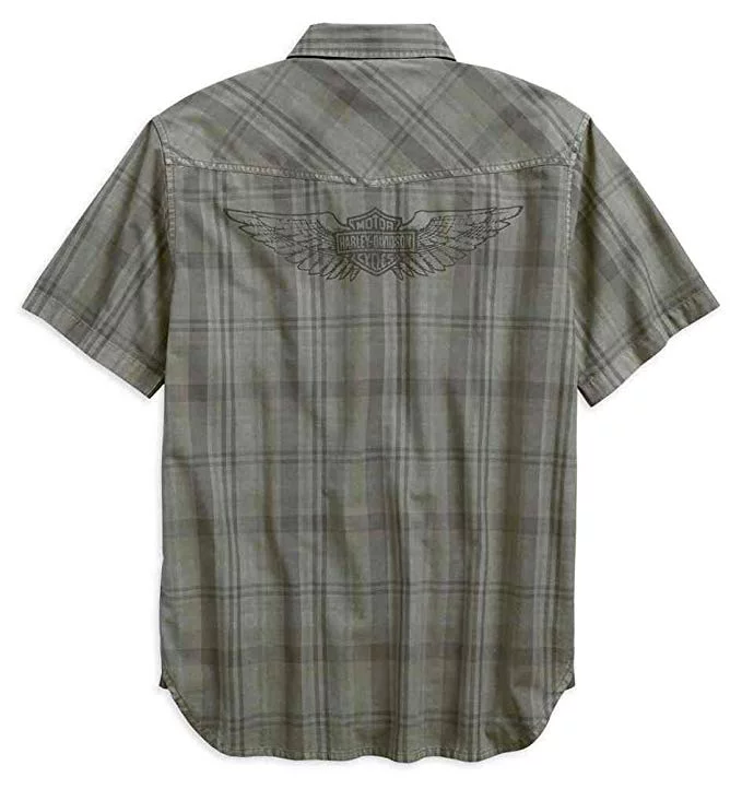 Harley-Davidson Men's Over-Dyed Plaid Short Sleeve Woven Shirt 96540-19VM - Curated Treasures Market