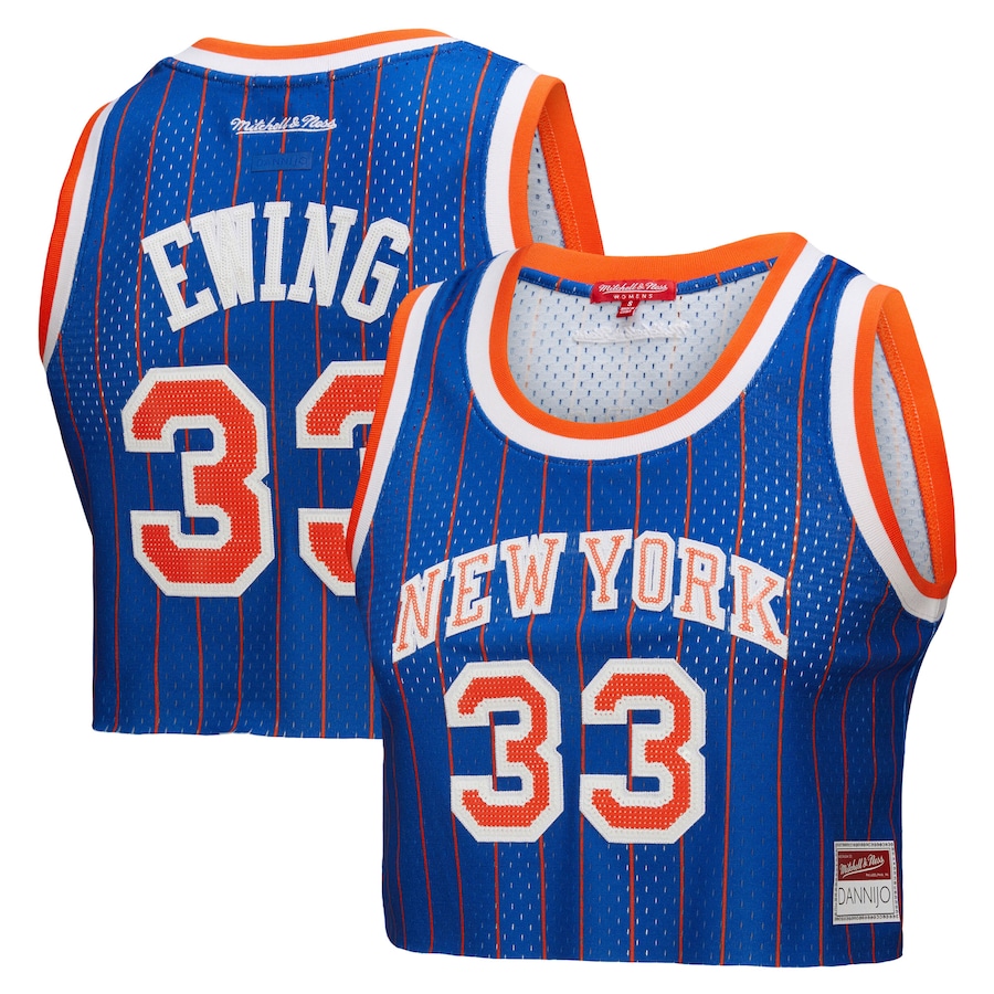 Women's New York Knicks Patrick Ewing Mitchell & Ness x DANNIJO Royal Fashion Cropped Basketball Jersey