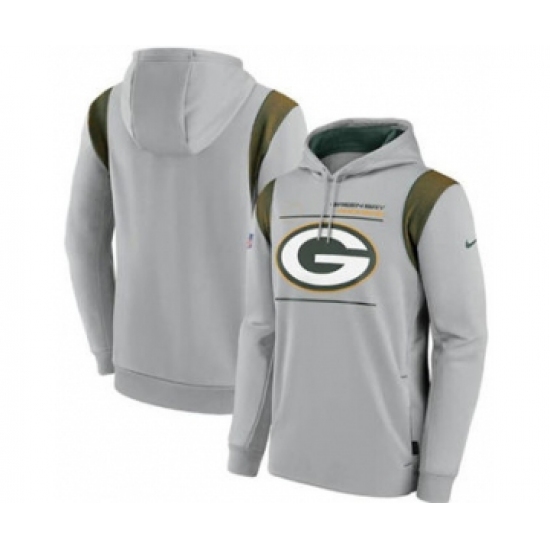 Men's Green Bay Packers 2021 Gray Sideline Logo Performance Pullover Hoodie