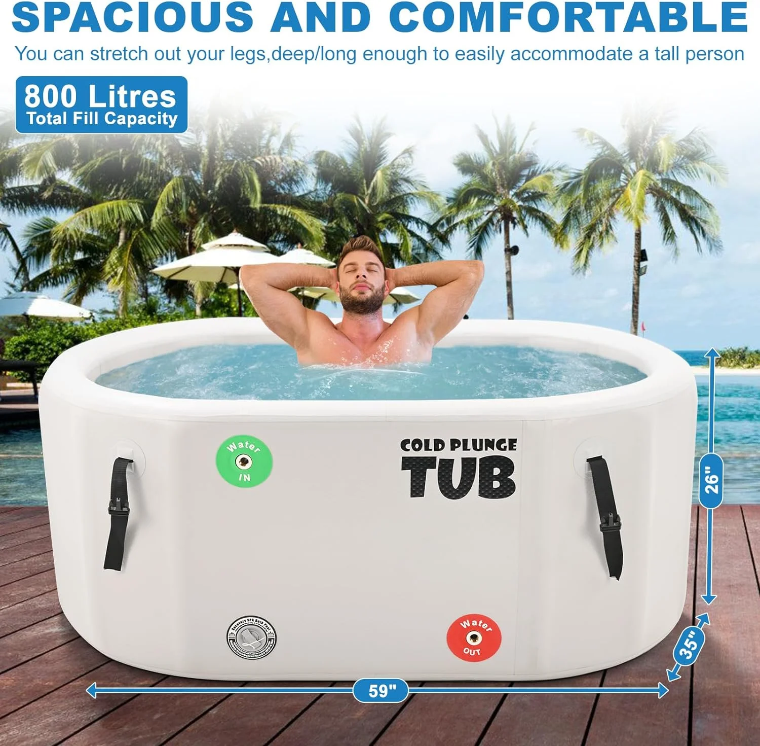 Lilypelle Inflatable Rectangle Ice Bath Cold Plunge Tub, Durable Freestanding 59