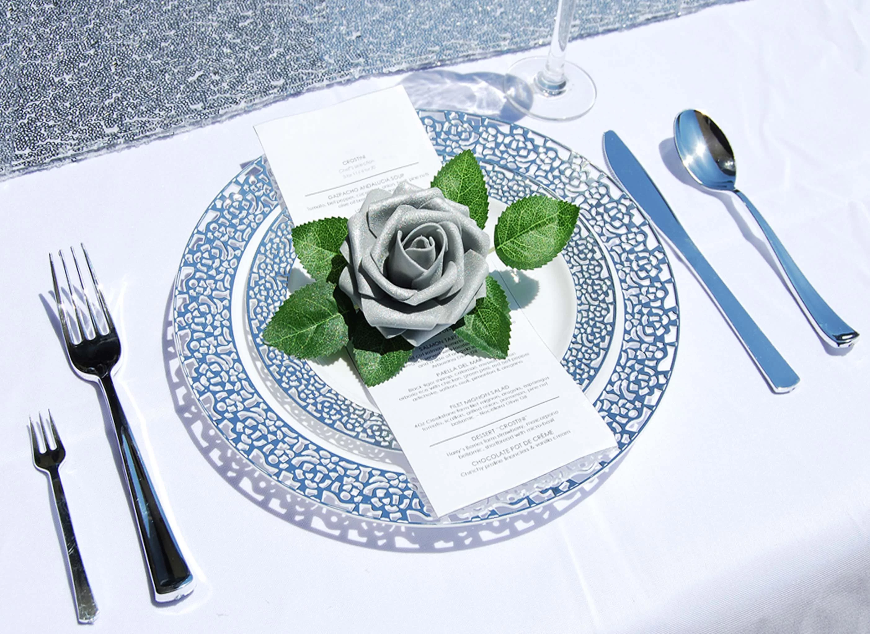 Disposable Plastic Plates Dinner Party Wedding Salad Round Lace Rim Design 150pc - Curated Treasures Market