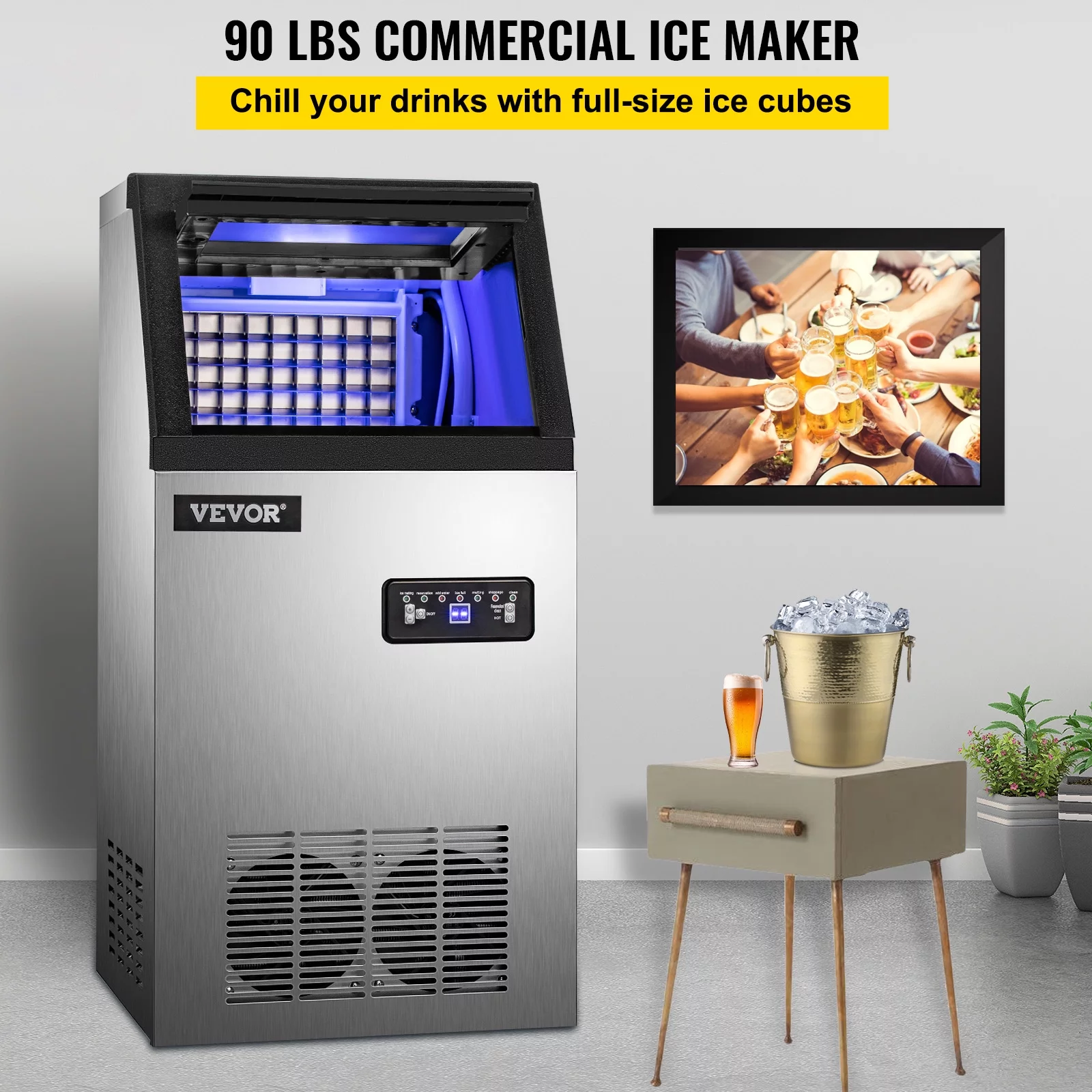 VEVOR Commercial Ice Maker 90lbs/24h with 22 lbs Storage 4x9 Cubes Commercial Ice Machine 110V Automatic Ice Machine