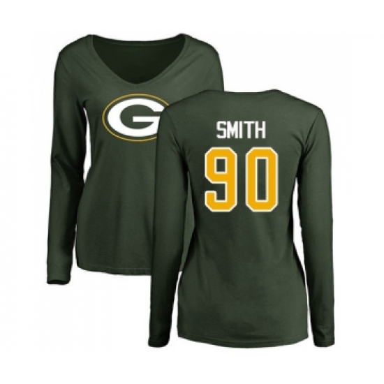 Football Women's Green Bay Packers #90 Za'Darius Smith Green Name & Number Logo Long Sleeve T-Shirt