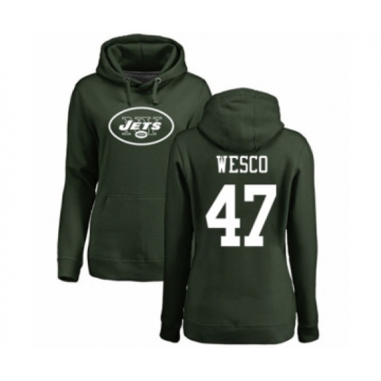 Football Women's New York Jets #47 Trevon Wesco Green Name & Number Logo Pullover Hoodie