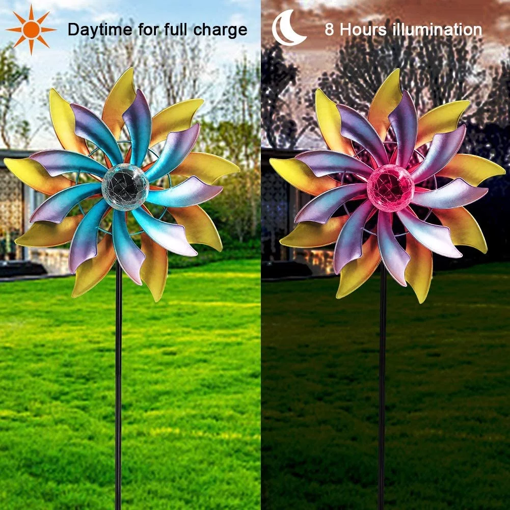 MAGGIFT 57 Inch Solar Wind Spinner with Metal Garden Stake, Multi Color Changing LED Solar Powered Glass Ball, Outdoor Wind Catcher Yard Patio Christmas Holiday Decoration - Curated Treasures Market
