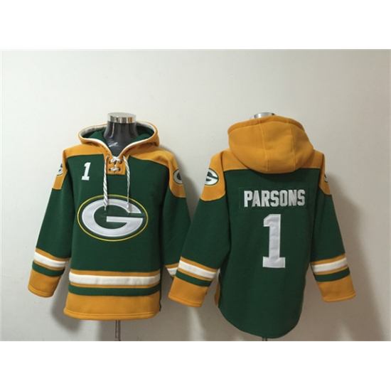 Men's Green Bay Packers #1 Micah Parsons Green Lace-Up Pullover Hoodie