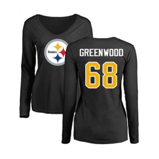 Football Women's Pittsburgh Steelers #68 L.C. Greenwood Black Name & Number Logo Slim Fit Long Sleeve T-Shirt