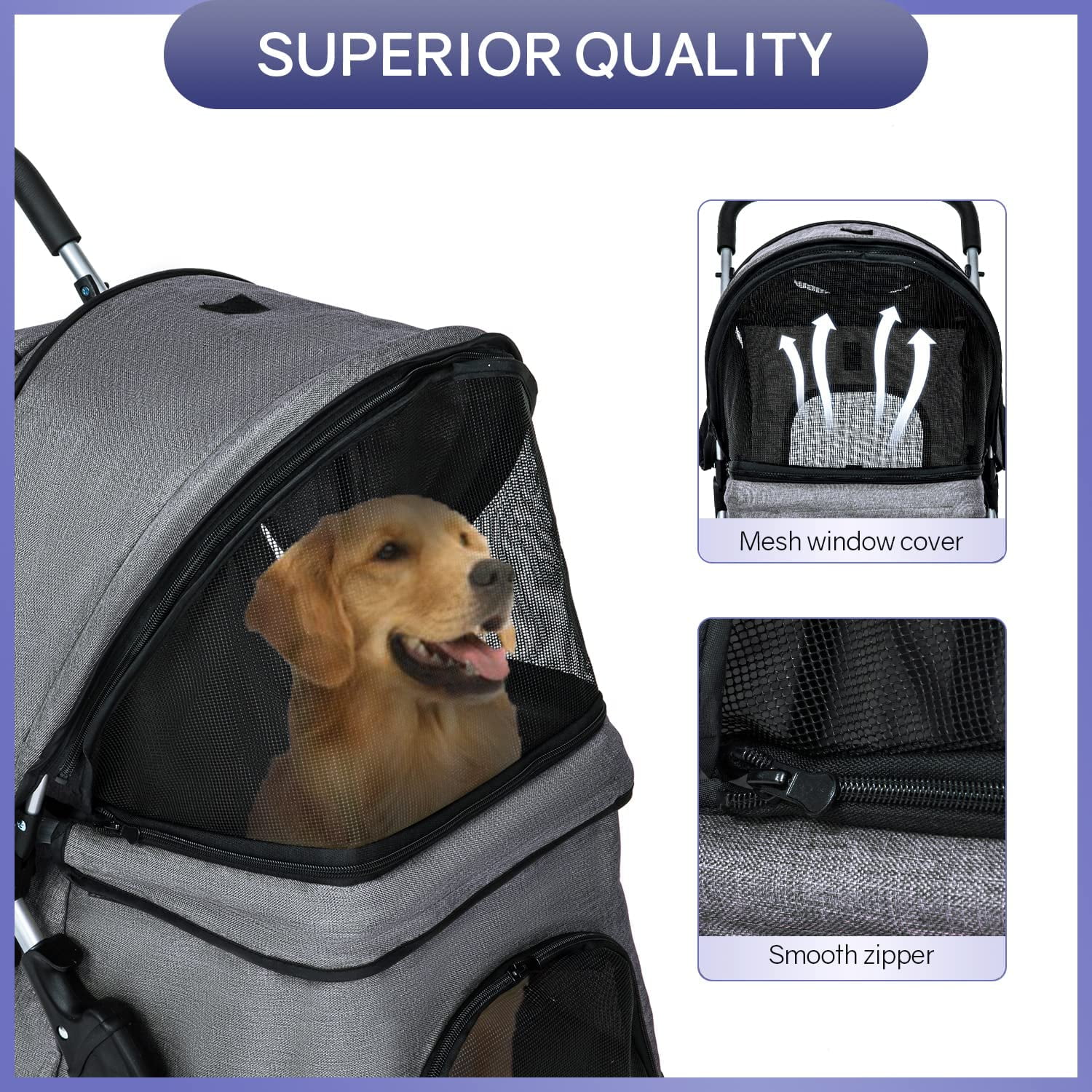 NiamVelo 4 Wheels Dog Stroller Foldable Pet Stroller Dog Cat Jogger Stroller Folding Lightweight Travel Stroller with Cup Holders& Storage Basket for Small Medium Dogs, Grey - Curated Treasures Market