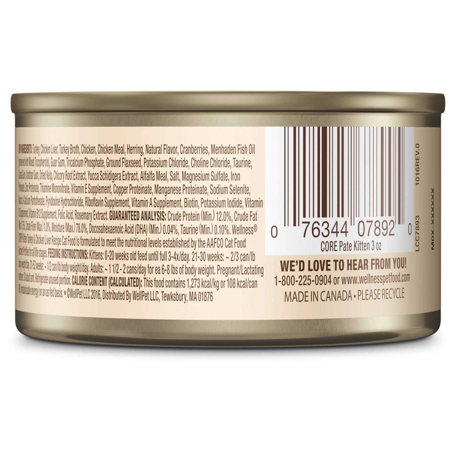 Wellness CORE Natural Grain-Free Turkey & Chicken Liver Pate Canned Kitten Food