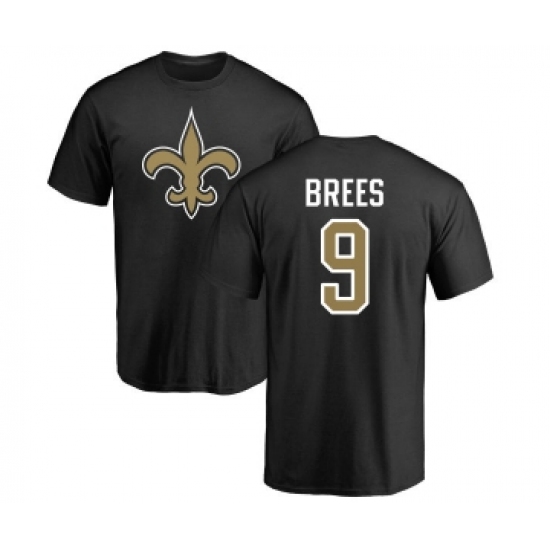 Football New Orleans Saints #9 Drew Brees Black Name & Number Logo T-Shirt