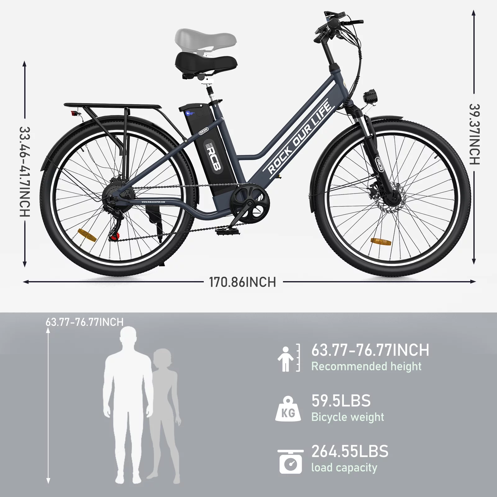 RCB 500W Electric Bike 26 Electric Bicycle for Adults with 36V/12 Ah Removable Battery, Electric Bicycle E-bike up to 56 miles for Man Woman
