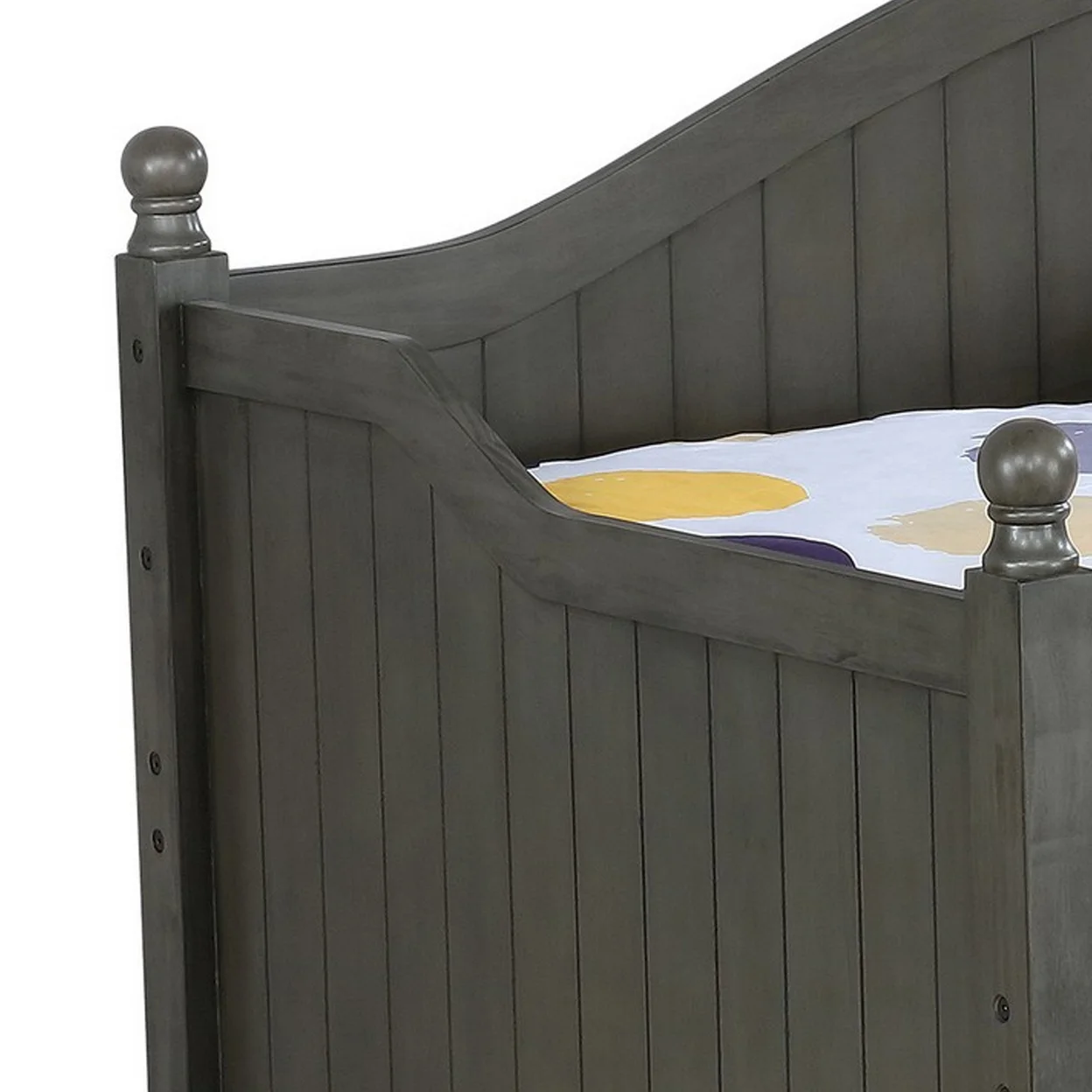 Twin Daybed with Trundle Planked Arch Headboard Acrylic Knobs Deep Gray - Saltoro Sherpi