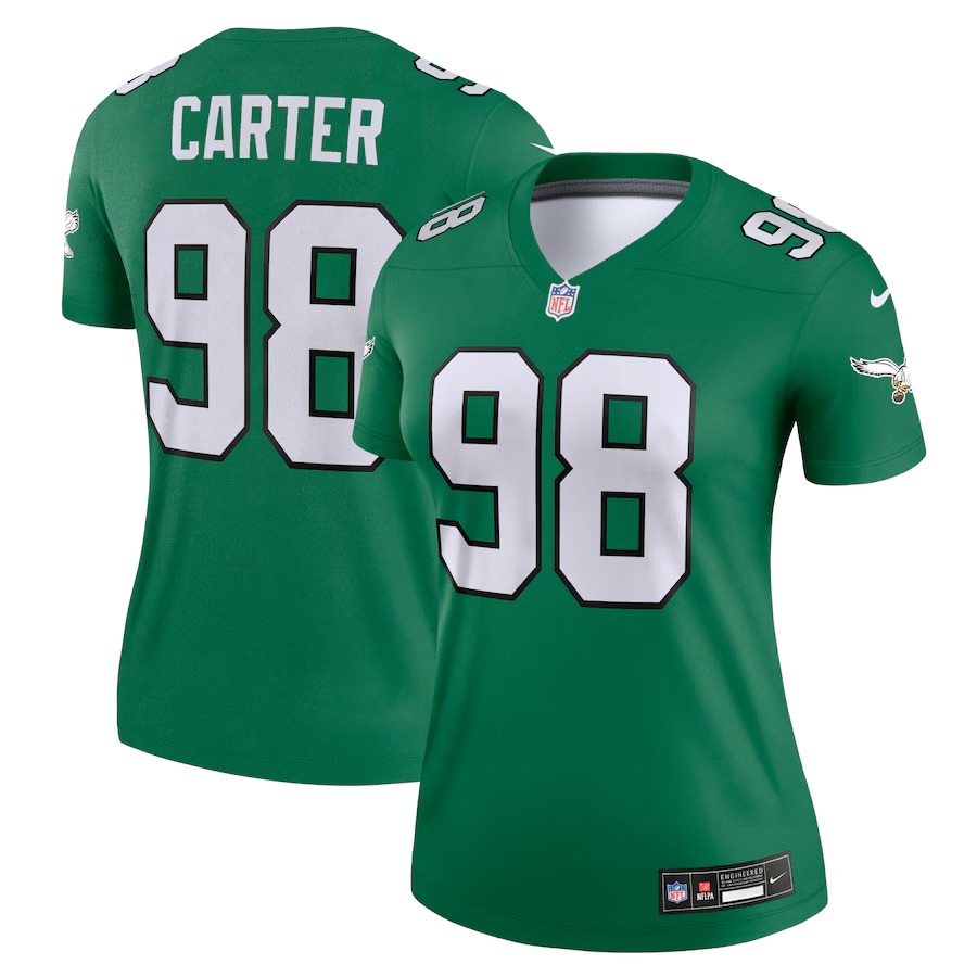Women's Philadelphia Eagles Jalen Carter Nike  Kelly Green Alternate Legend Player Performance Top