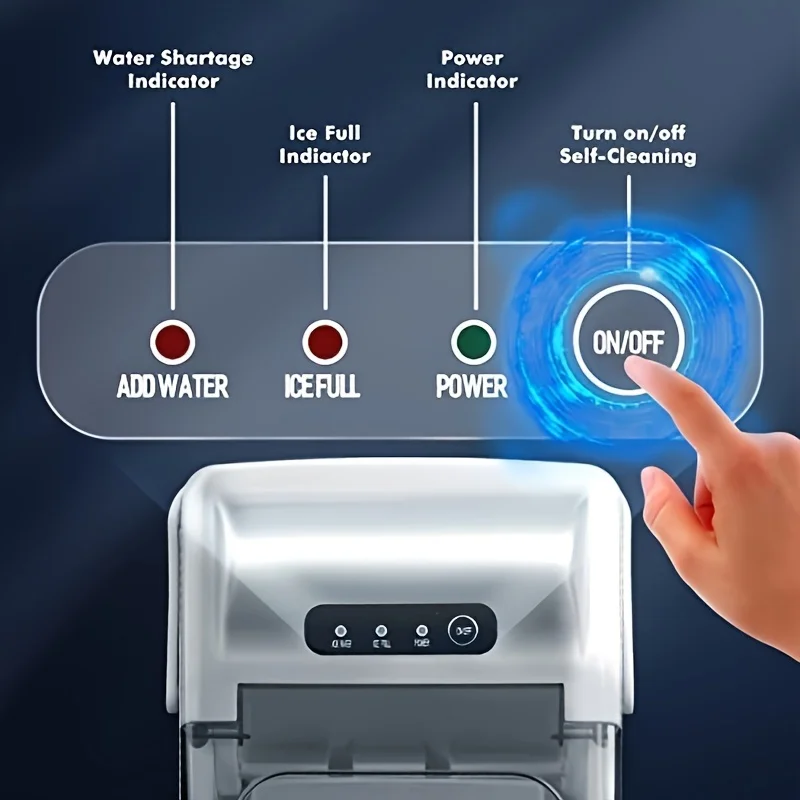 Ice Makers Countertop With Self-Cleaning, 26Lbs/24Hrs, 9 Cubes Ice Ready In 6 Mins, Portable Ice Maker With Ice Scoop/Basket For Home/Kitchen/Office/Bar, Grey(with Handle) For Restaurant - Curated Treasures Market