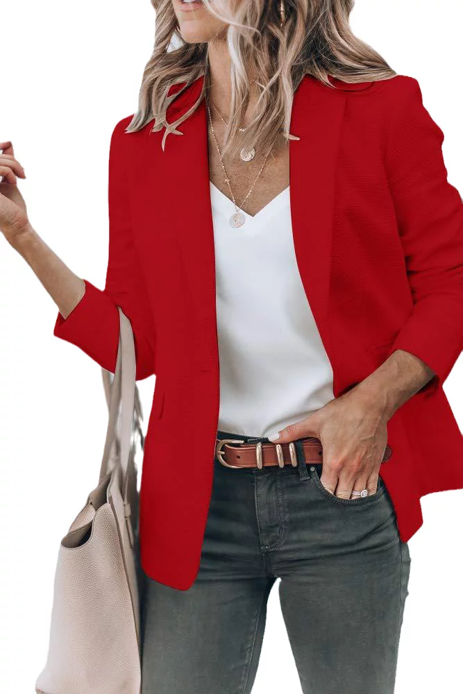Langwyqu Turn-down Collar Solid Color Women Spring Autumn Work Office Jackets Blazer Coat - Curated Treasures Market