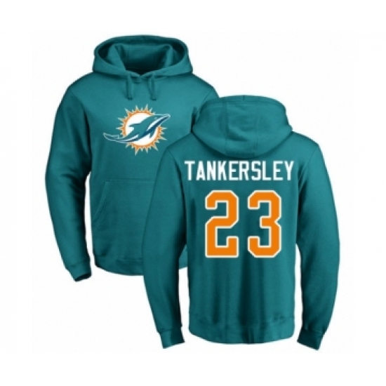 Football Miami Dolphins #23 Cordrea Tankersley Aqua Green Name & Number Logo Pullover Hoodie